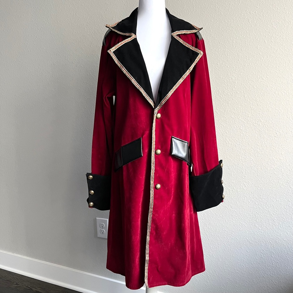 Mens Pirate Captain Coat Red Velvet Large Cosplay Period Costume Halloween Party